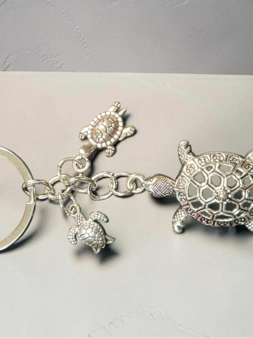 Sea Turtle Bag Charm Keychain Silver Ocean Beach Purse Charm